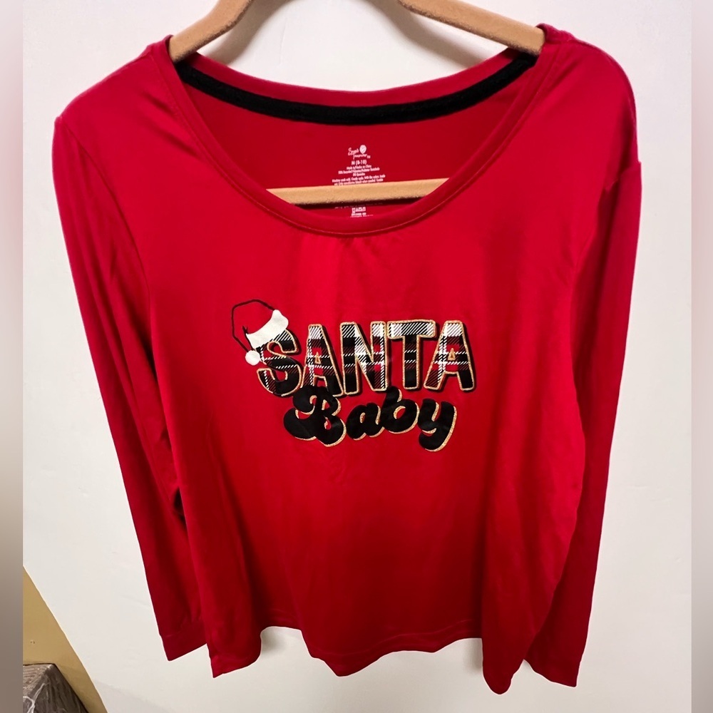 Christmas Pj Top Secret Treasures Red “ Santa Baby” Long Sleeve Top. Size Med